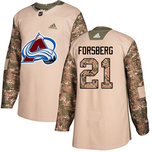 Adidas Avalanche #21 Peter Forsberg Camo Authentic Veterans Day Stitched Youth NHL Jersey